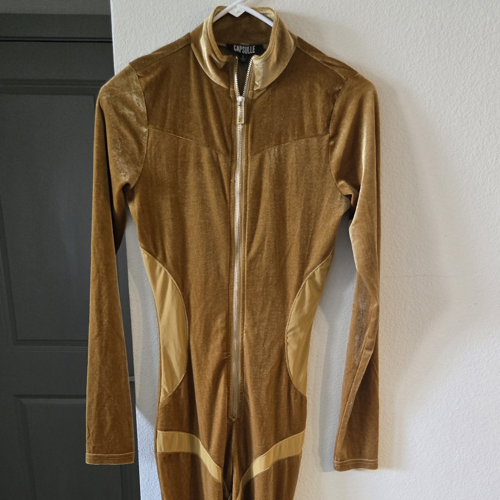 Golden Brown Jumpsuit Relaxed Fit Cotton Blend